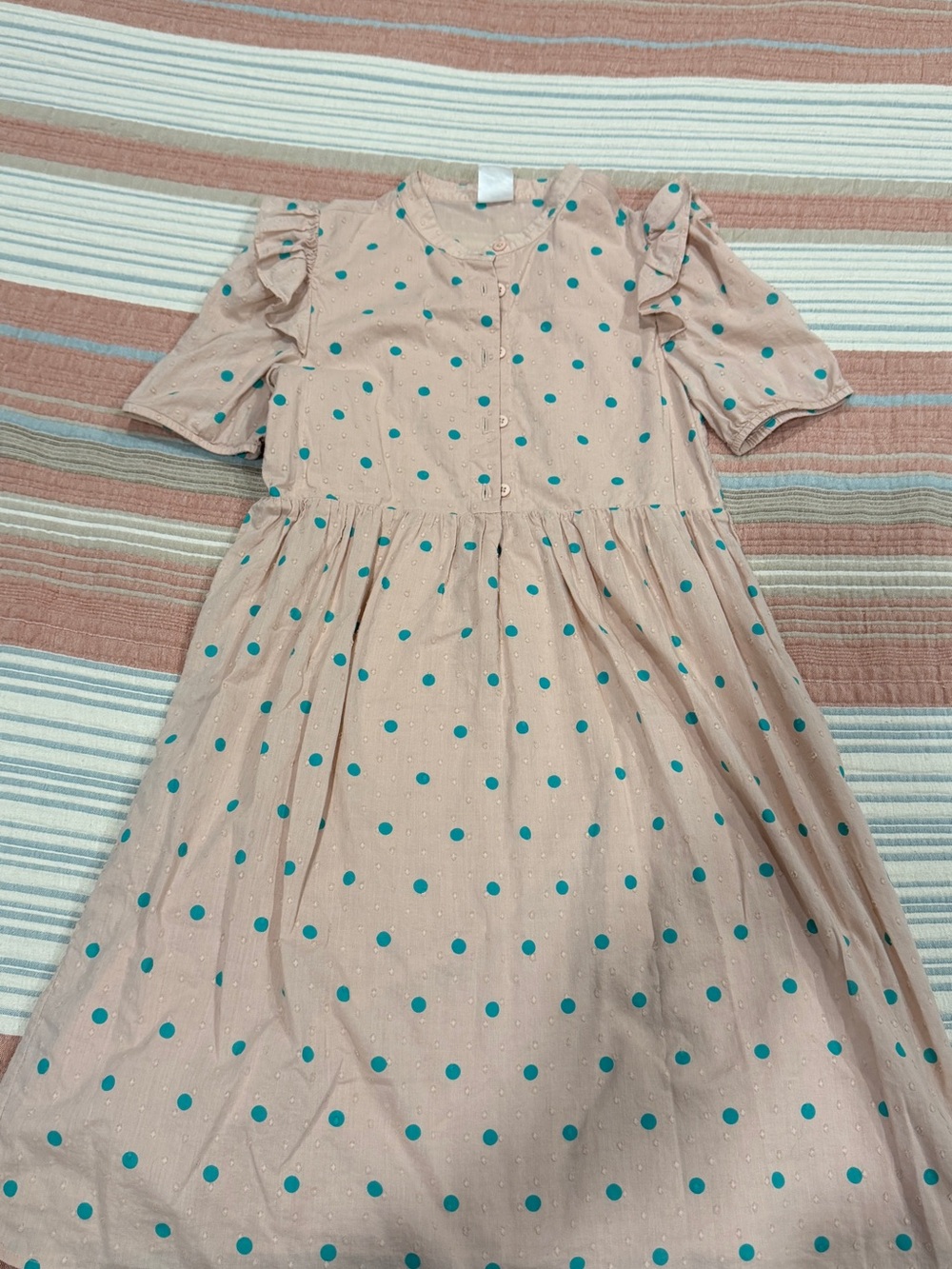 Wynken Girls' Blush Pink Polka Dot Ruffle-Sleeve Dress